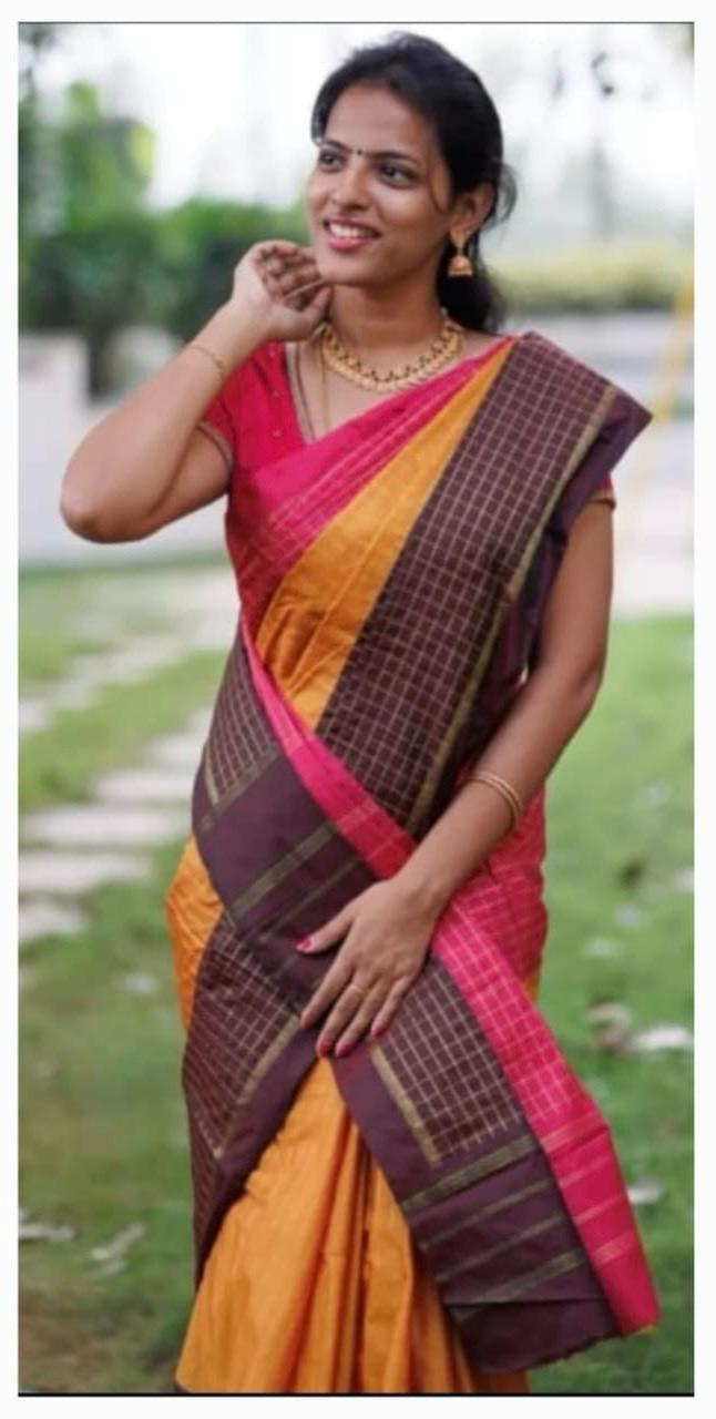 Brown and Pink Arani Soft Silk