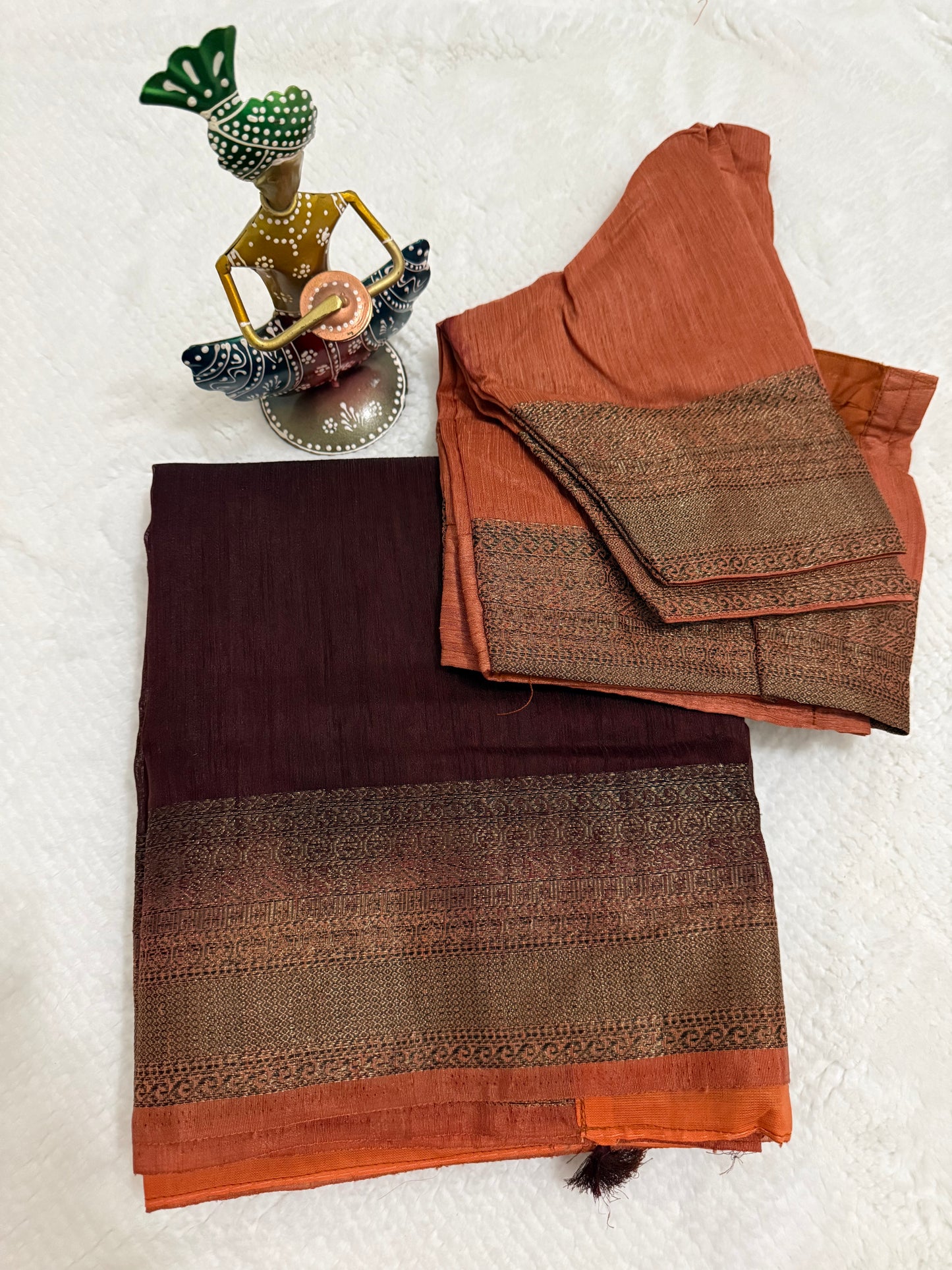 Brown and Yellow Semi Jute Silk Saree