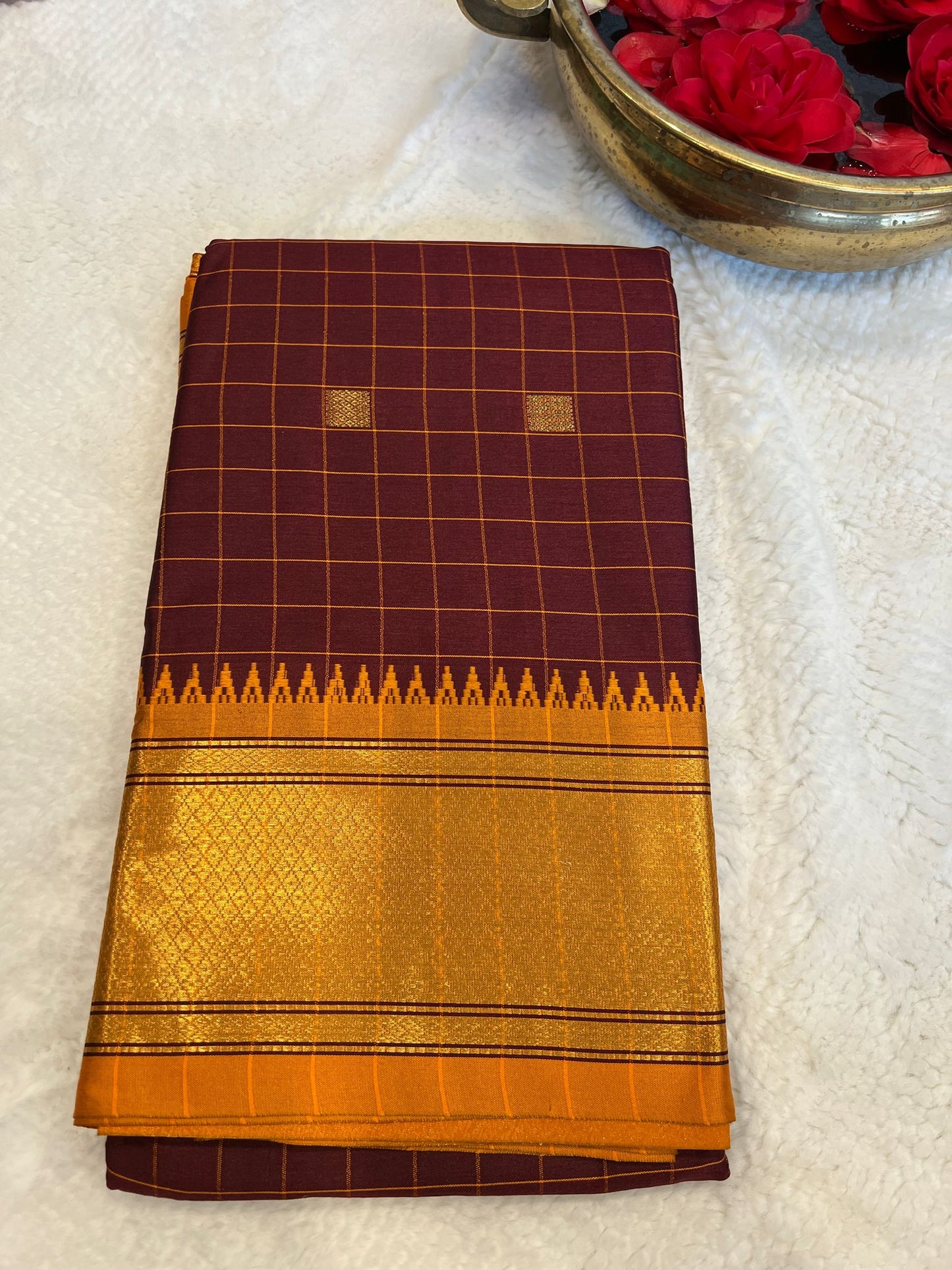 Brown with Yellow Border Paithani Soft Silk Saree