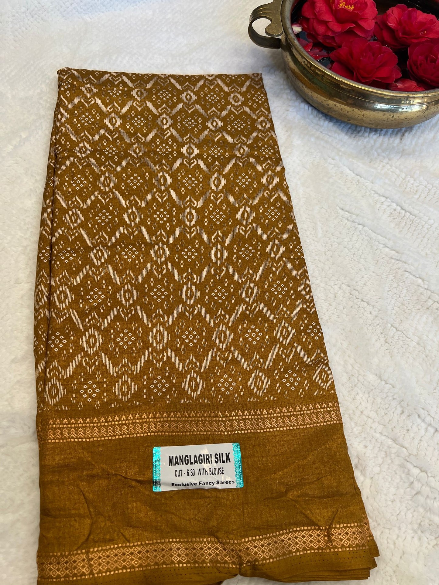 Mustard Yellow Mangalagiri Semi Silk Saree