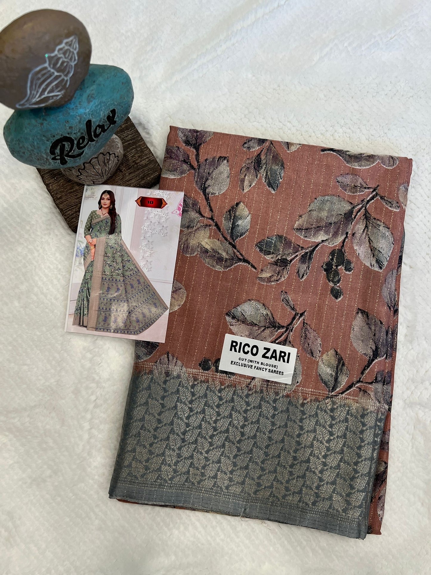 Chocolate and Grey Ricco Zari Fancy Saree