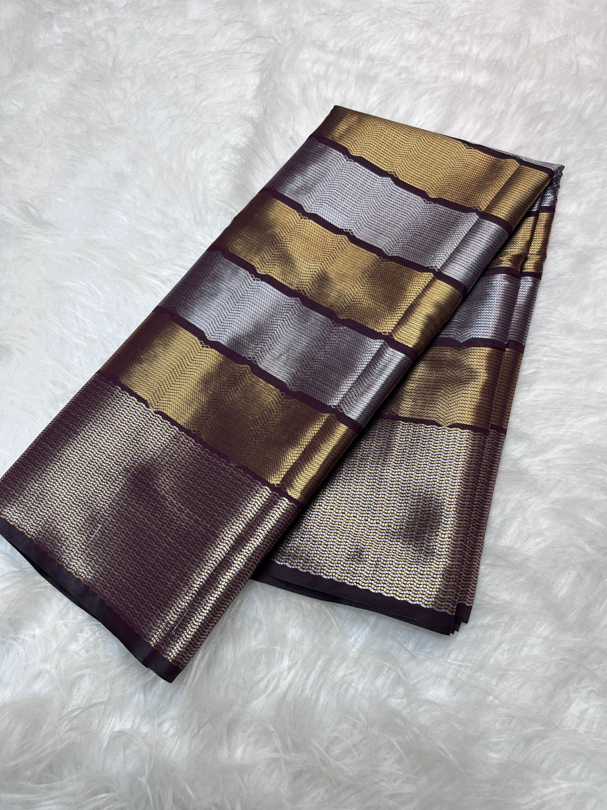 Brown Stripe Tissue Silk Saree