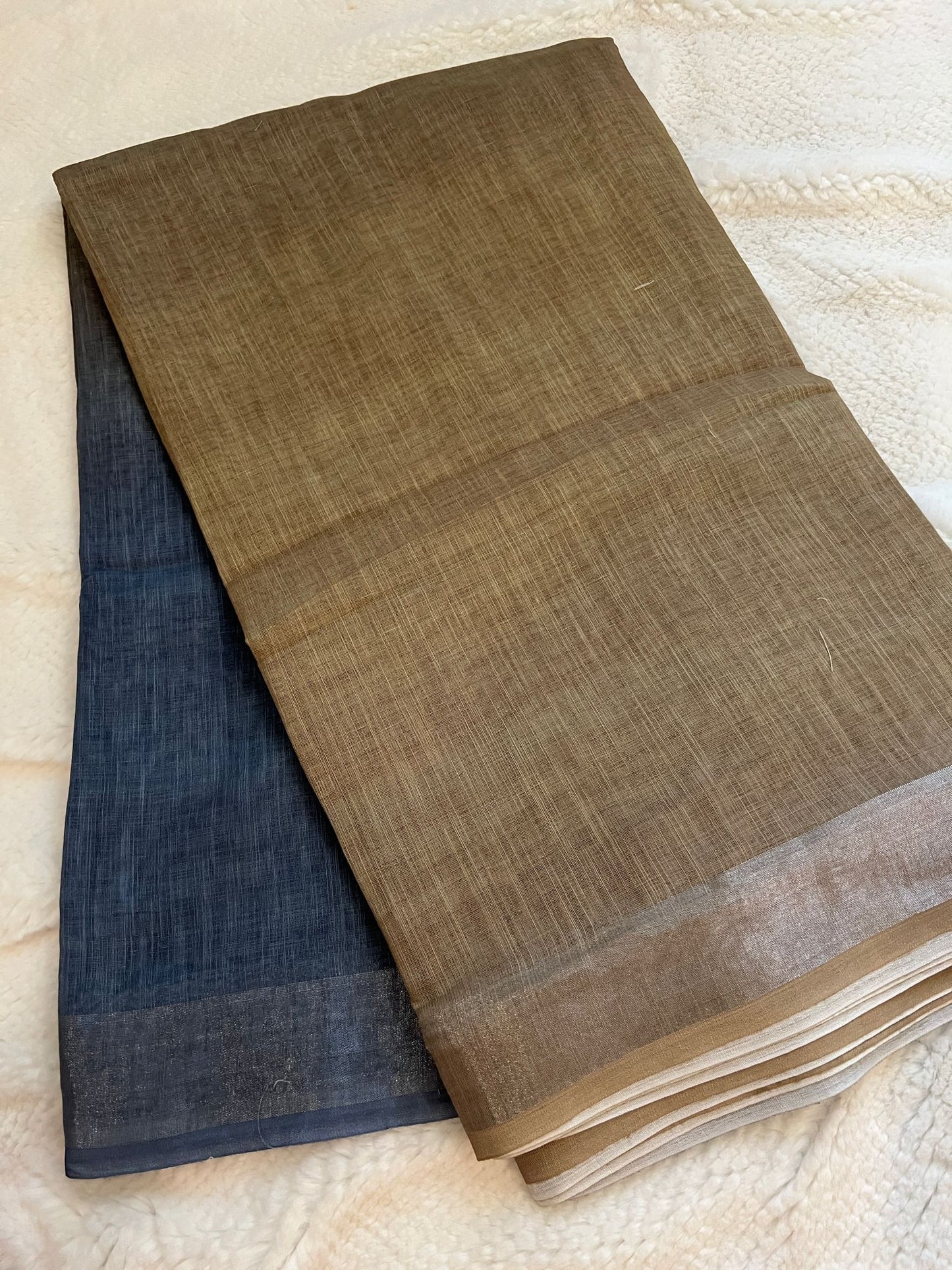 Sandal And Blue Shilpa Linen Saree