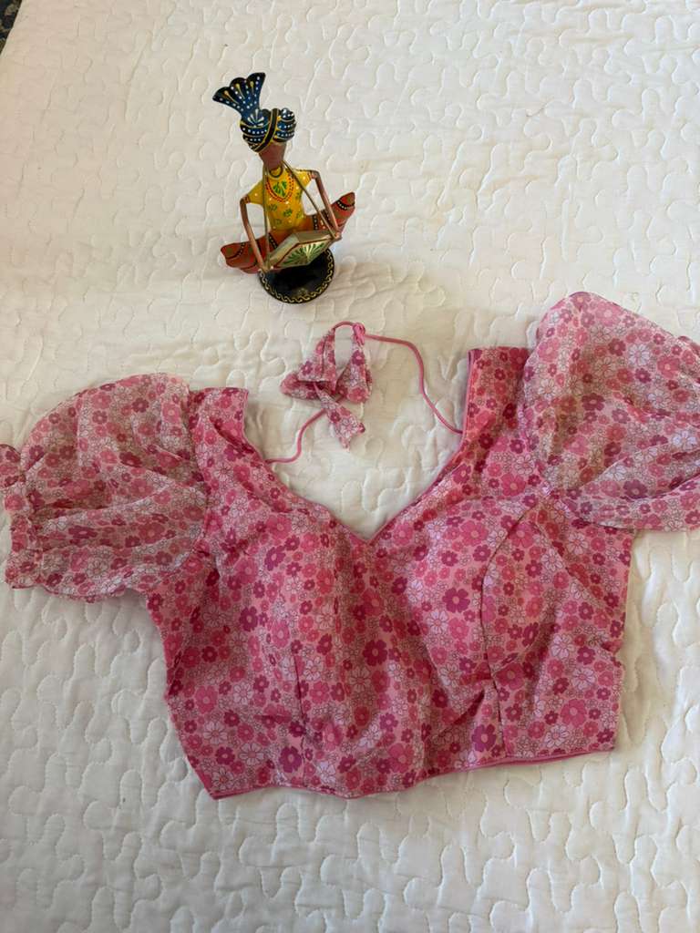 Pink Floral Puff Blouse