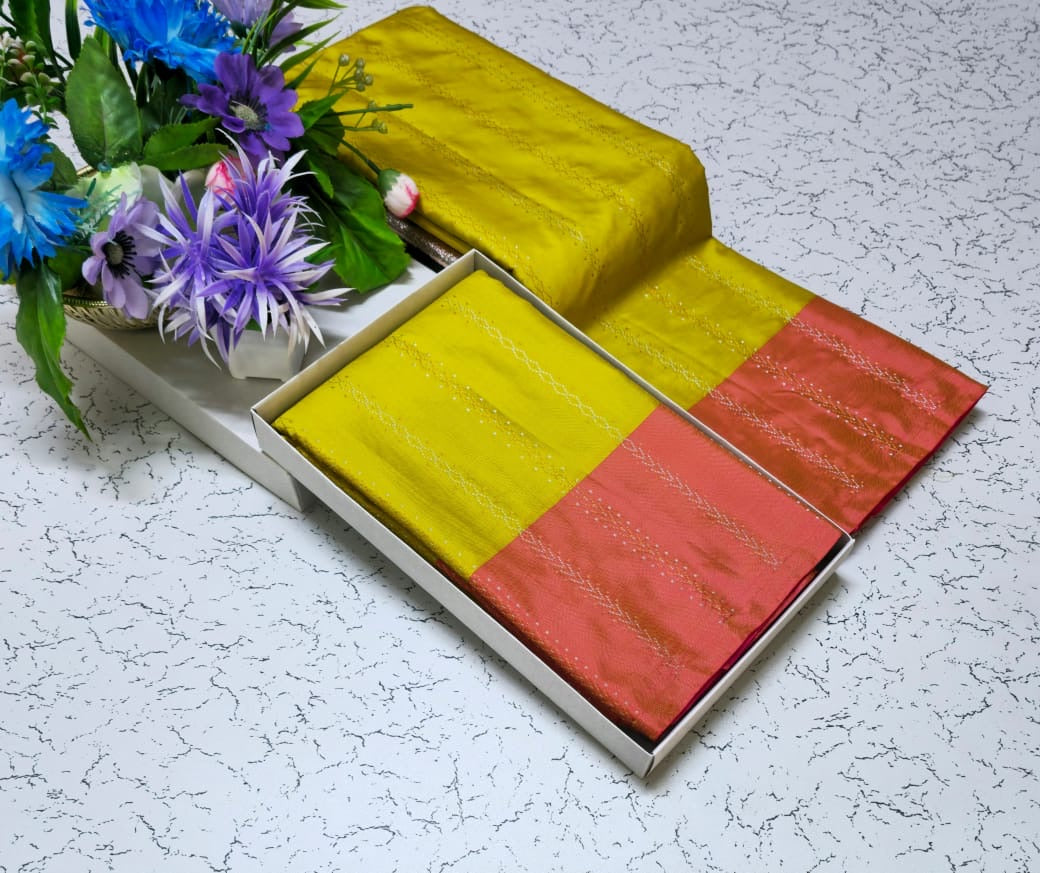 Green a d Dark Peach Grand Soft Silk Wedding and Party Wear Saree