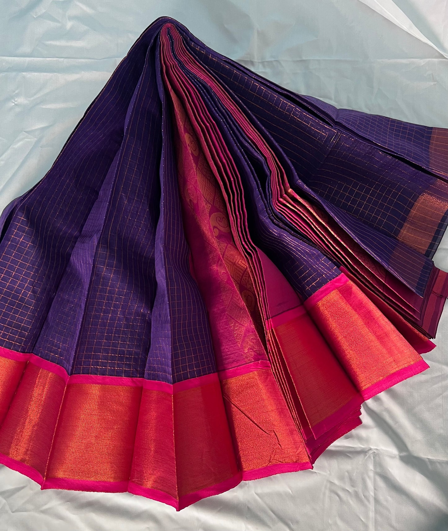 Dark Purple Checked Silk Cotton Saree