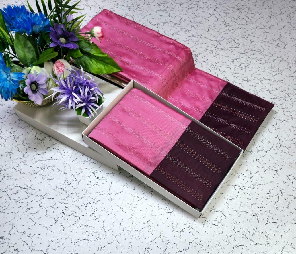 Pink and Dark Brown Grand Soft Silk Wedding and Party Wear Saree