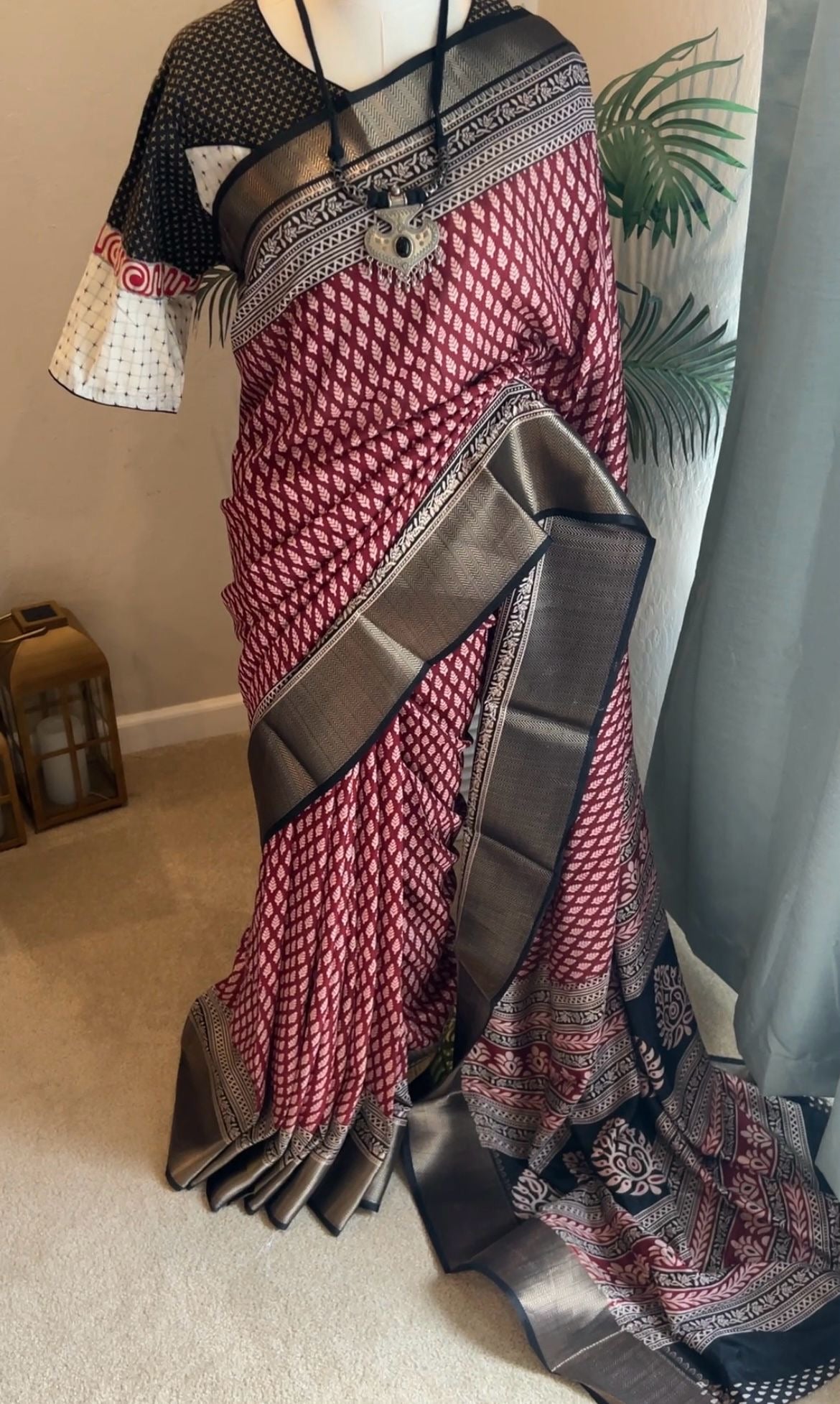 Red and Black Gadwal Saree
