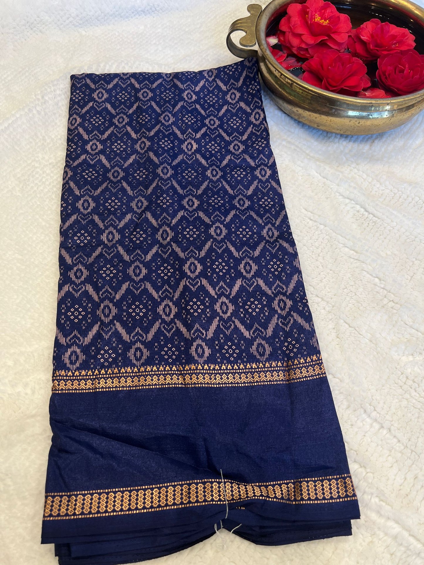 Dark Blue Mangalagiri Semi Silk Saree