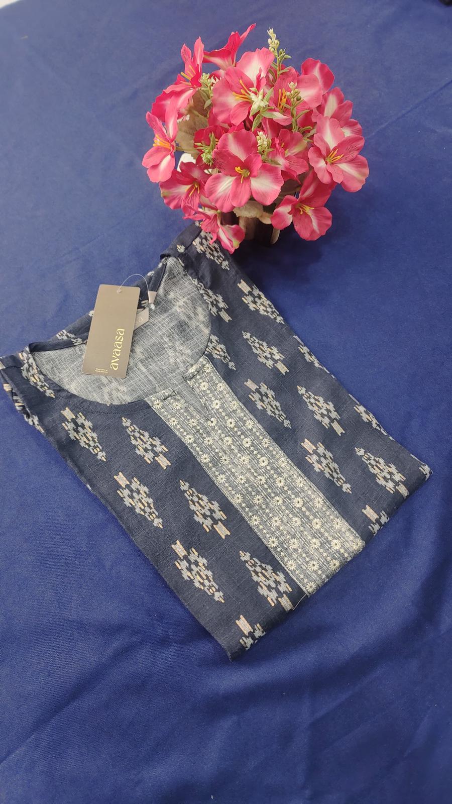 Dark Blue Embroidery Kurti