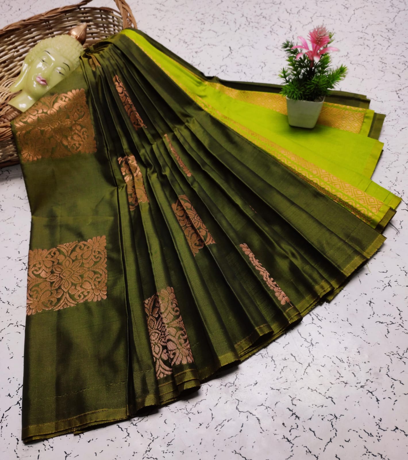 Dark and Light Green Fancy Soft Silk Saree