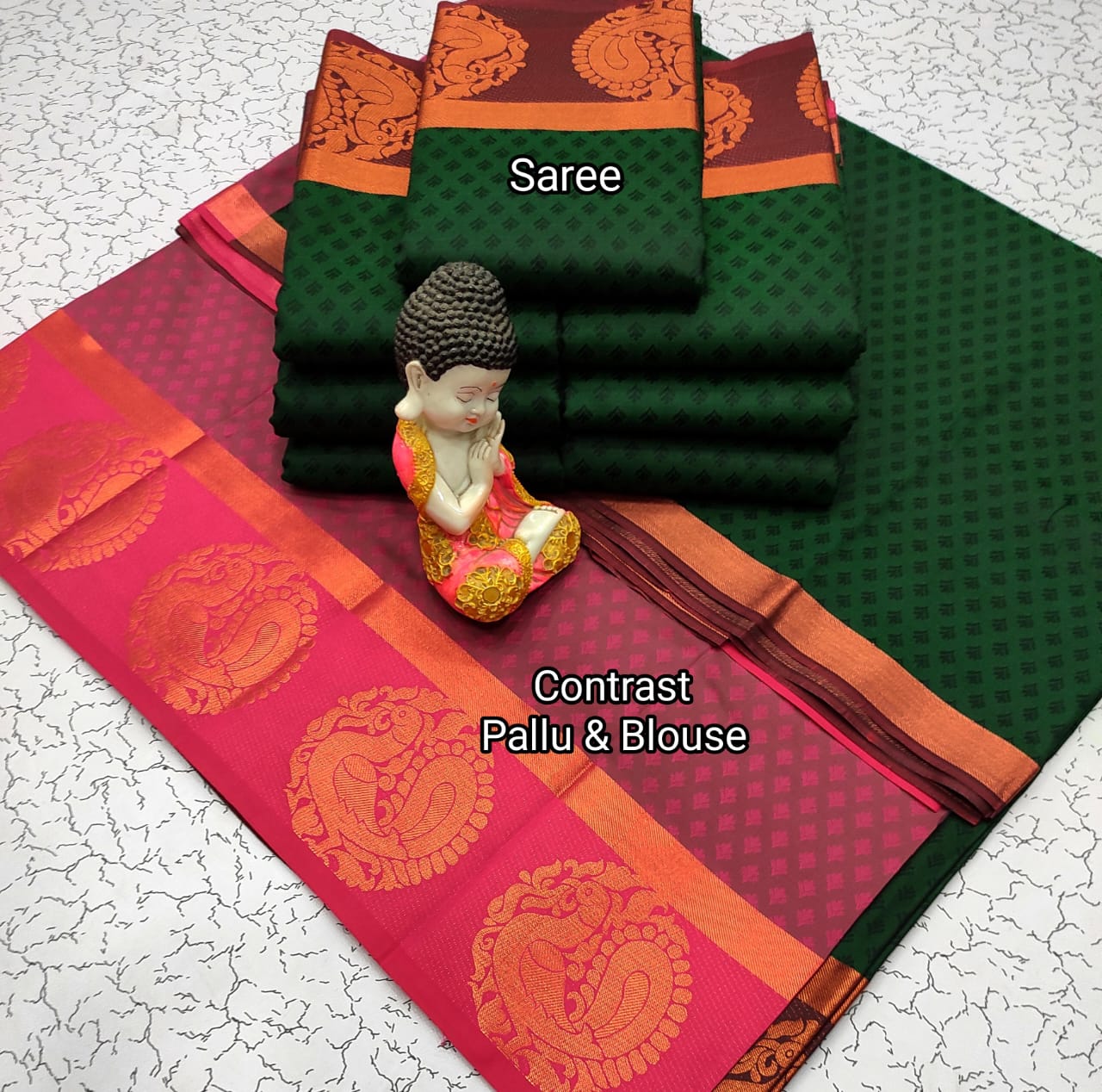 Dark Green and Pink Budget Soft Silk Saree