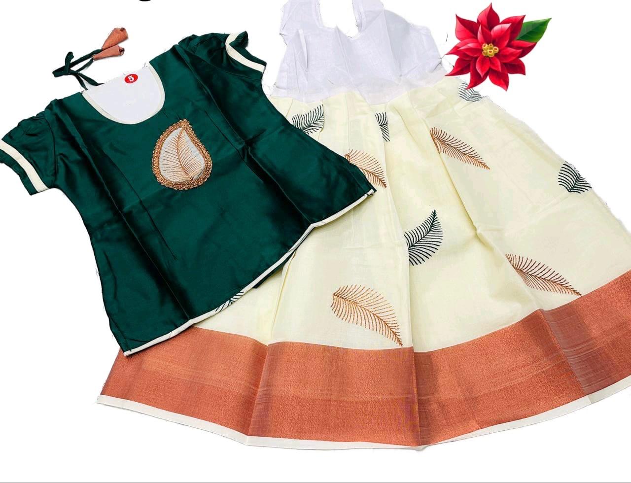 Dark Green and Sandal Girl Paavadai