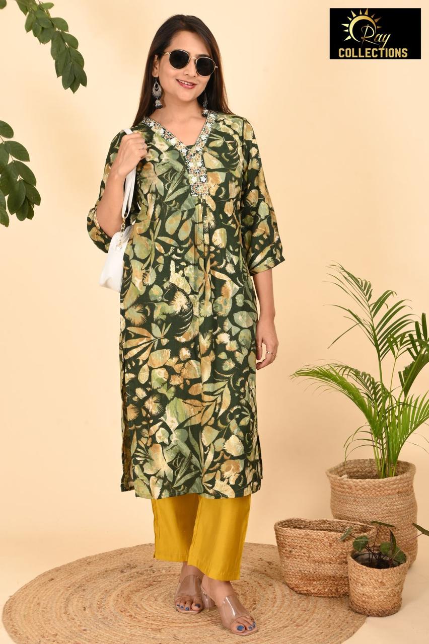 Dark Green and Golden V Neck 2-Piece Chudidar Set
