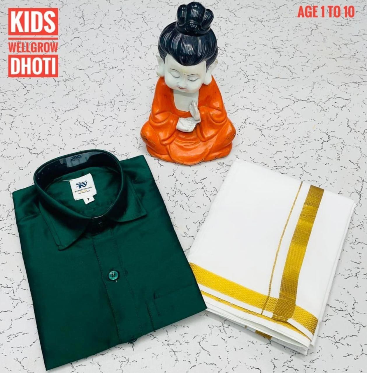Boys Dark Green Shirt & Dhoti Combo