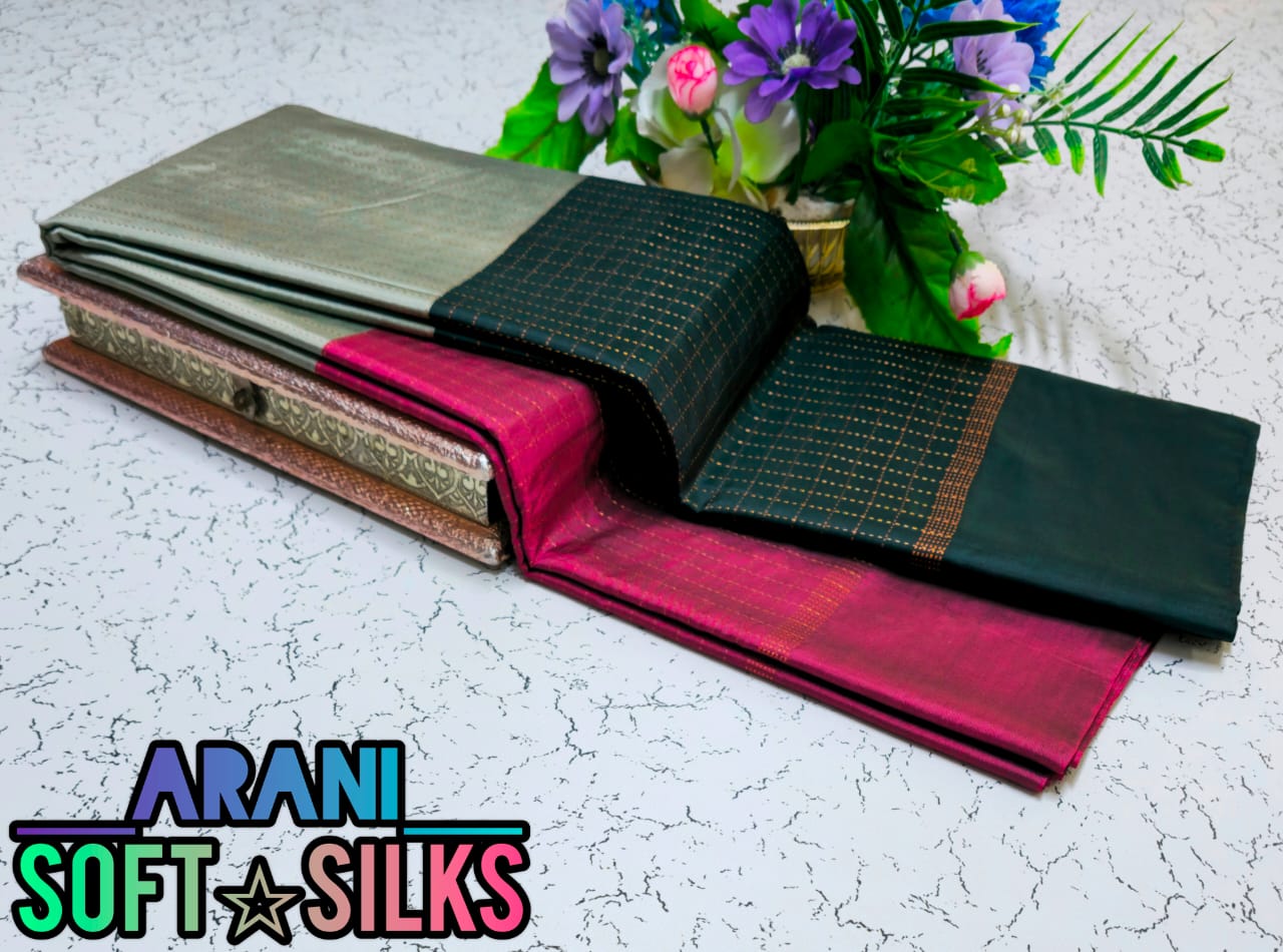 Dark Green and Pink Arani Soft Silk