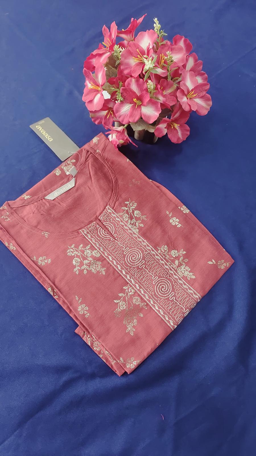 Dark Peach Embroidery Kurti