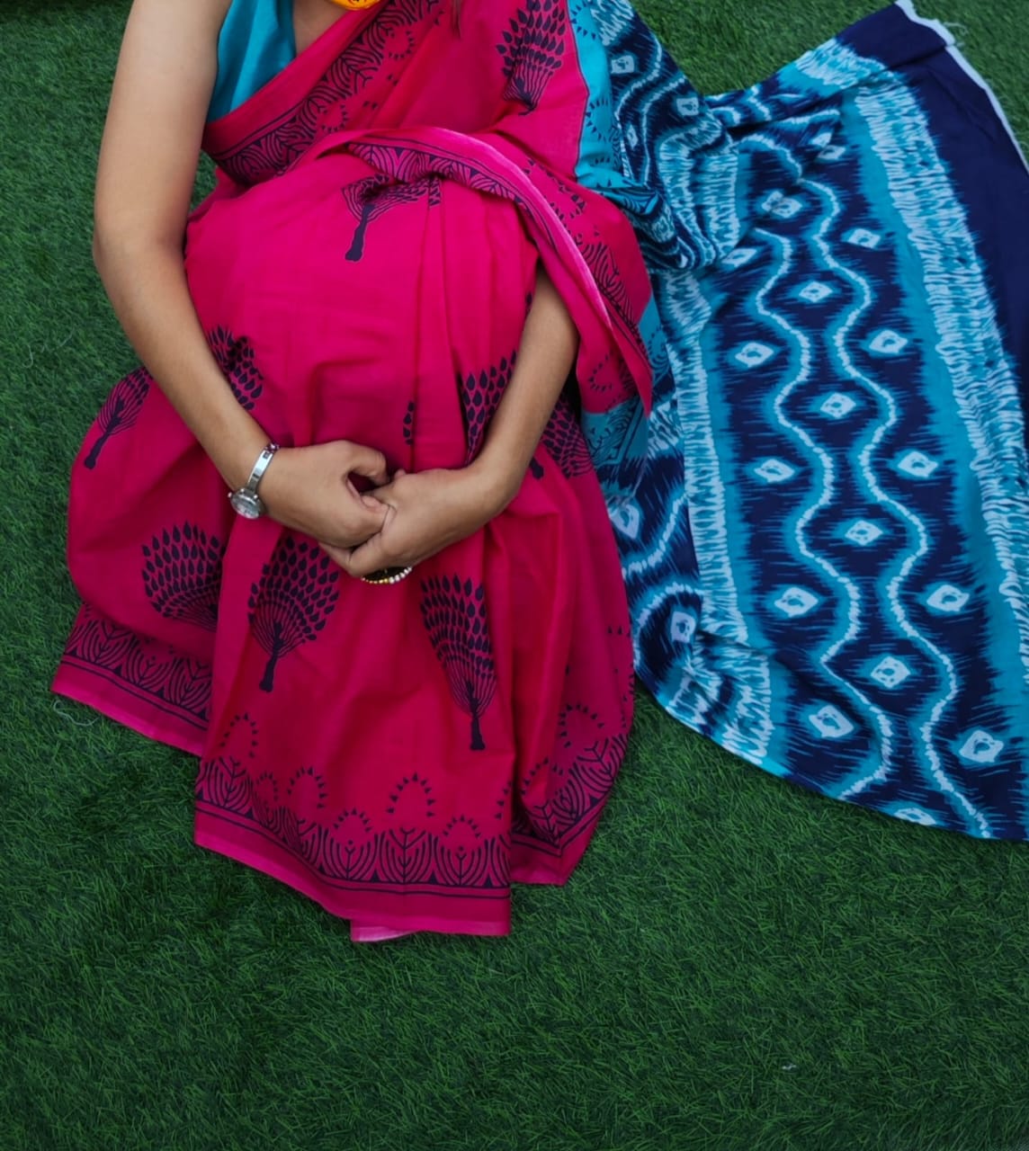 Red and Blue MulMul Cotton Saree