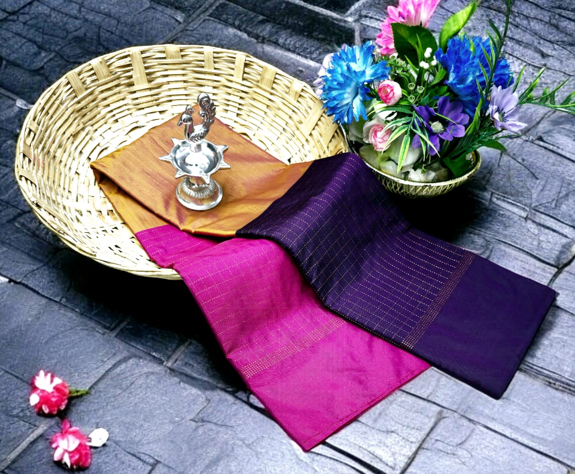 Dark Purple Golden and Pink Arani Soft Silk