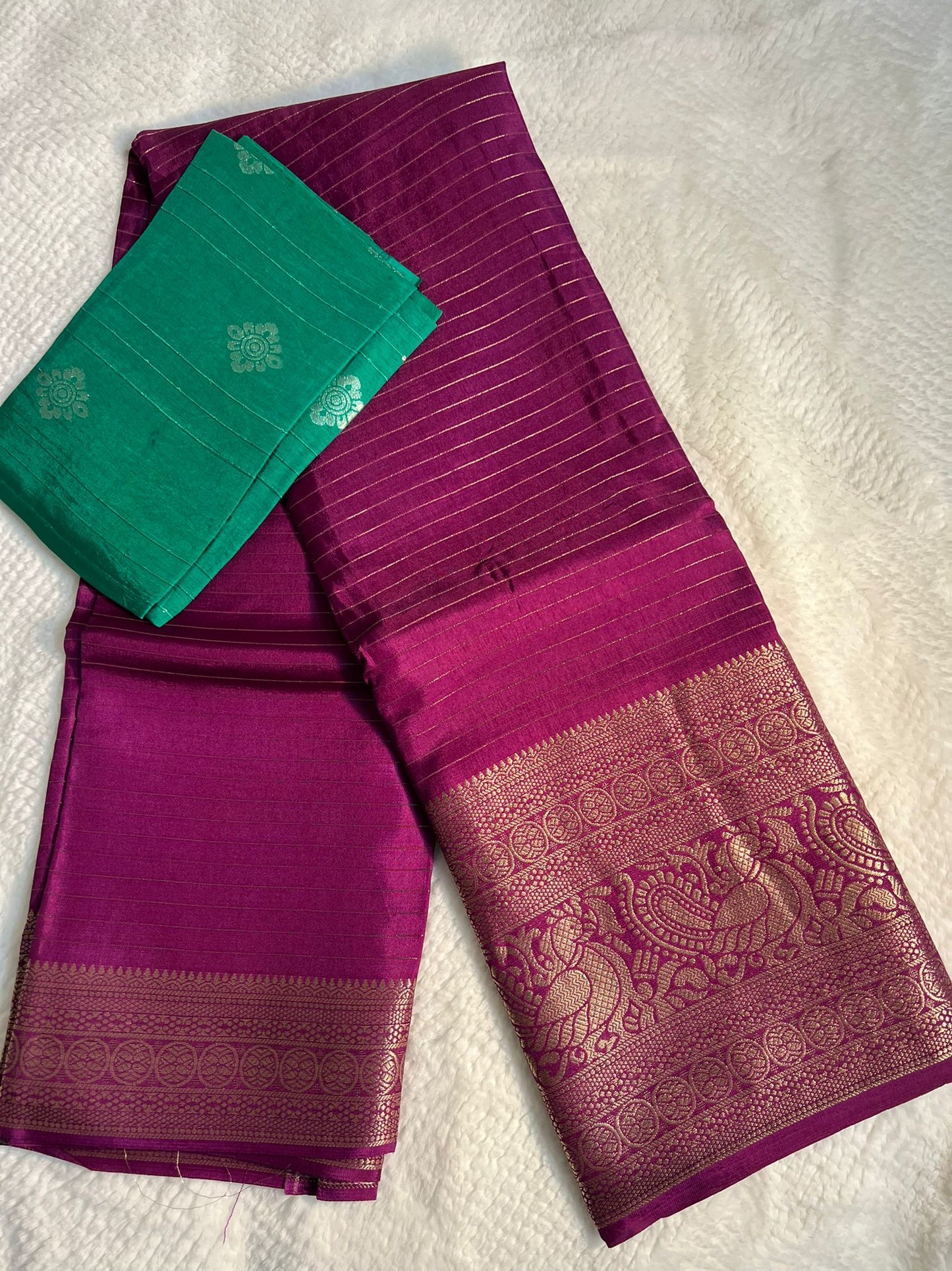 Dark Purple with Green Blouse Amisha Silk Saree