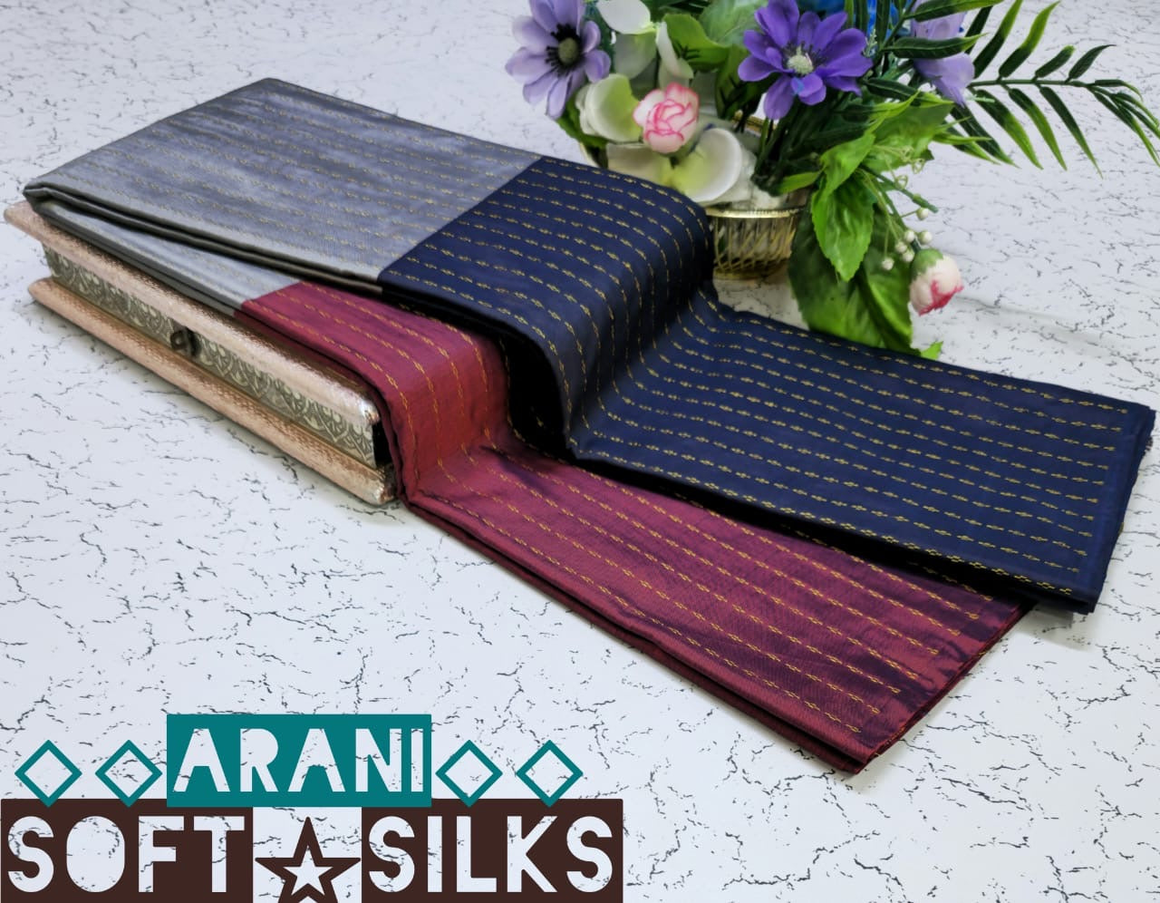 Dark Blue and Maroon Arani Soft Silk