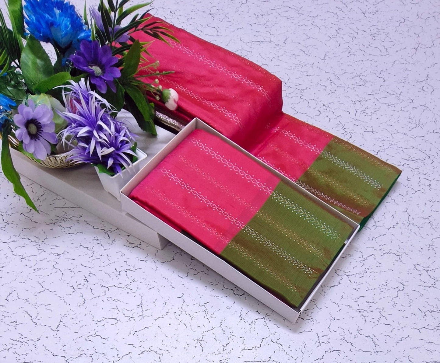 Pink and Green Grand Soft Silk Wedding and Party Wear Saree