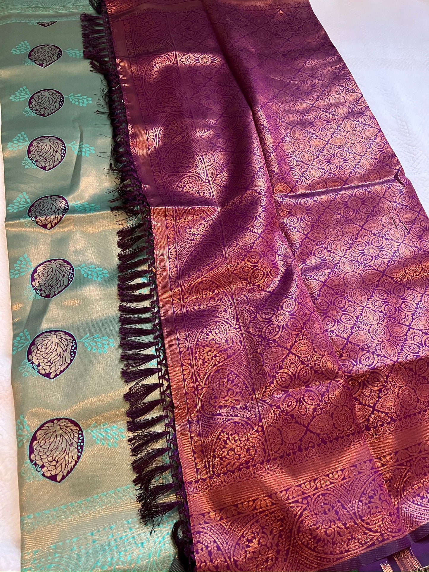 Green and Purple Arani Semi Silk Saree