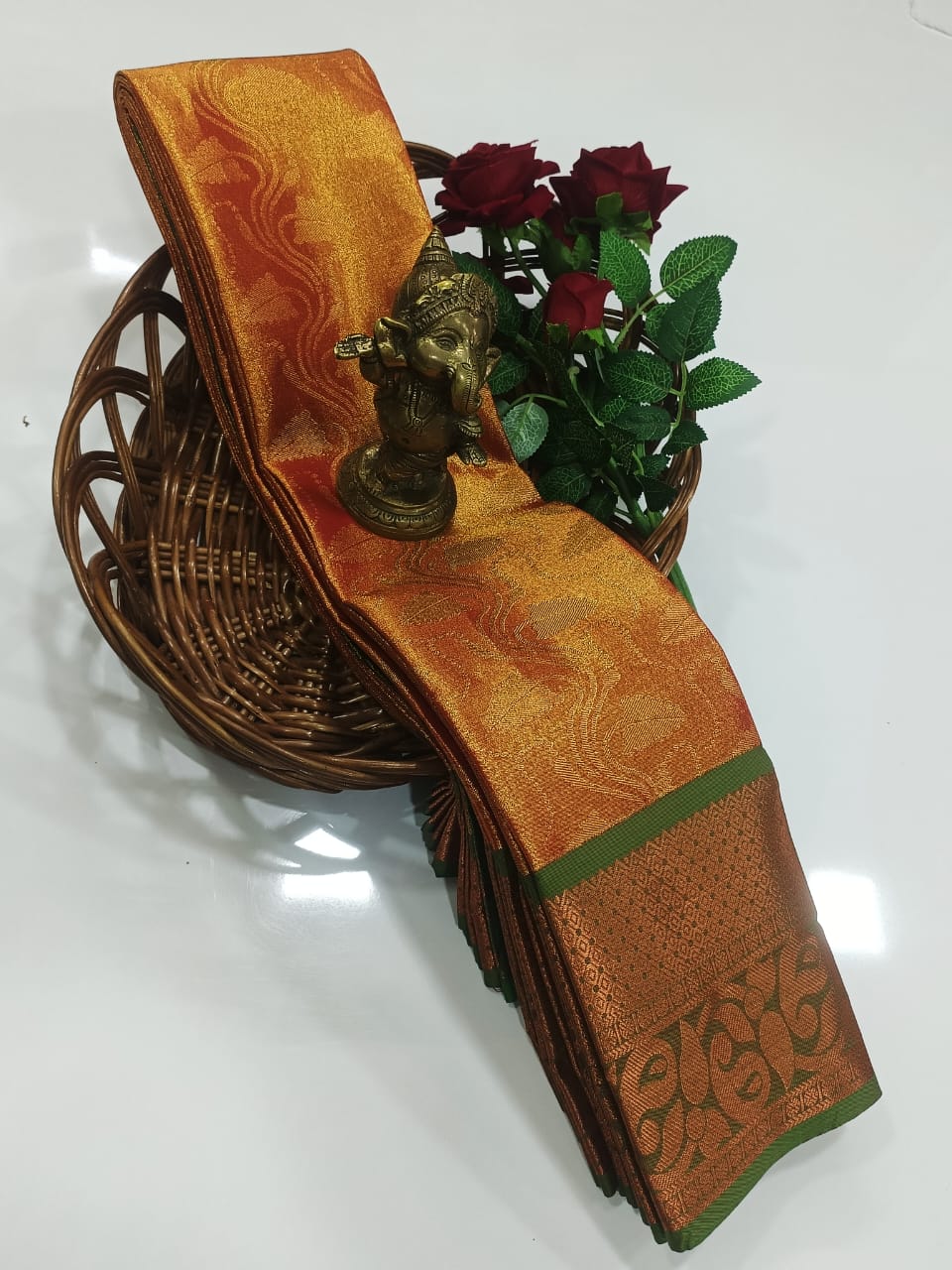 Gold and Green Grand Wedding Tissue Silk Saree