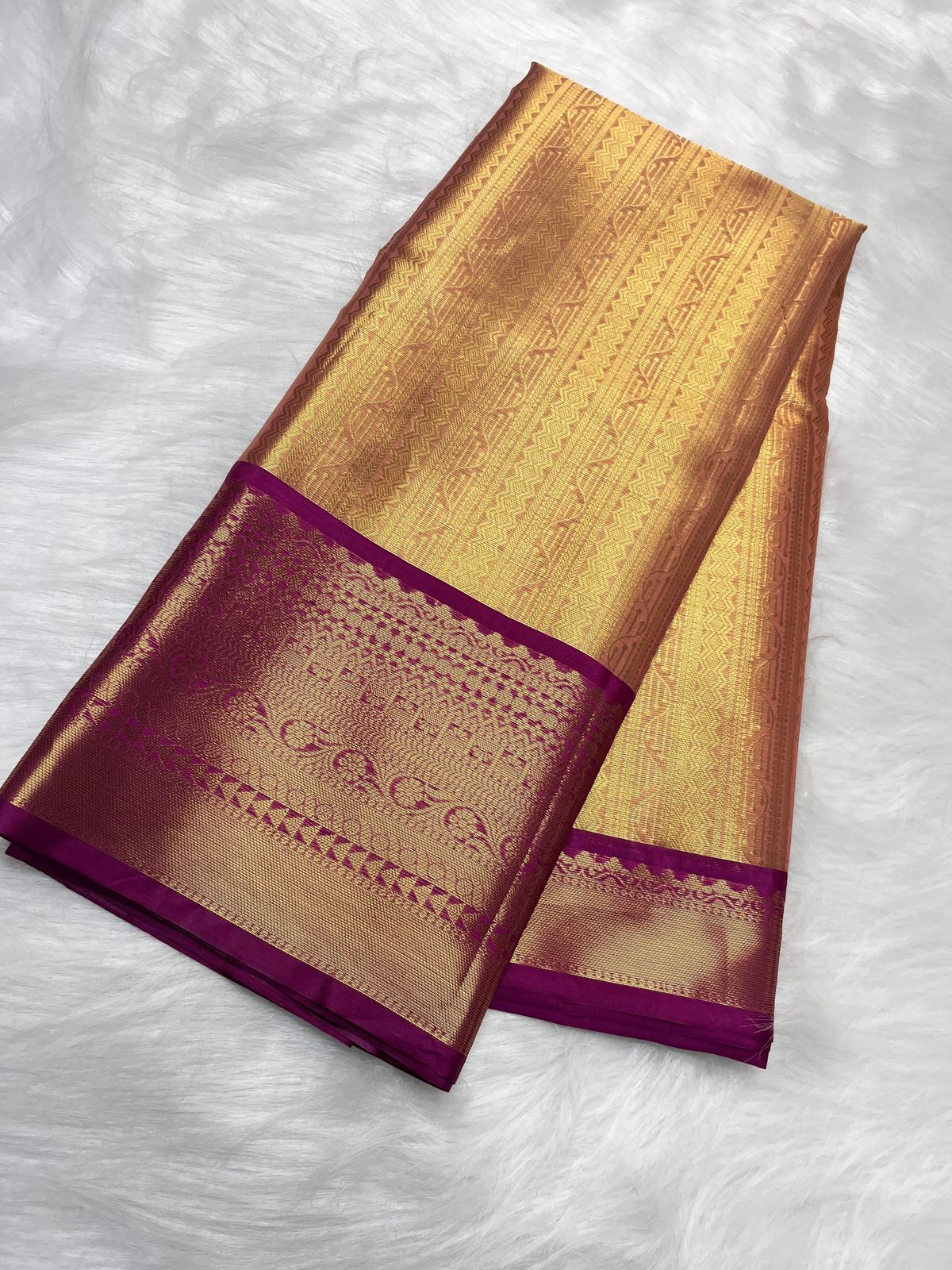Gold and Purple Katan Tissue Saree