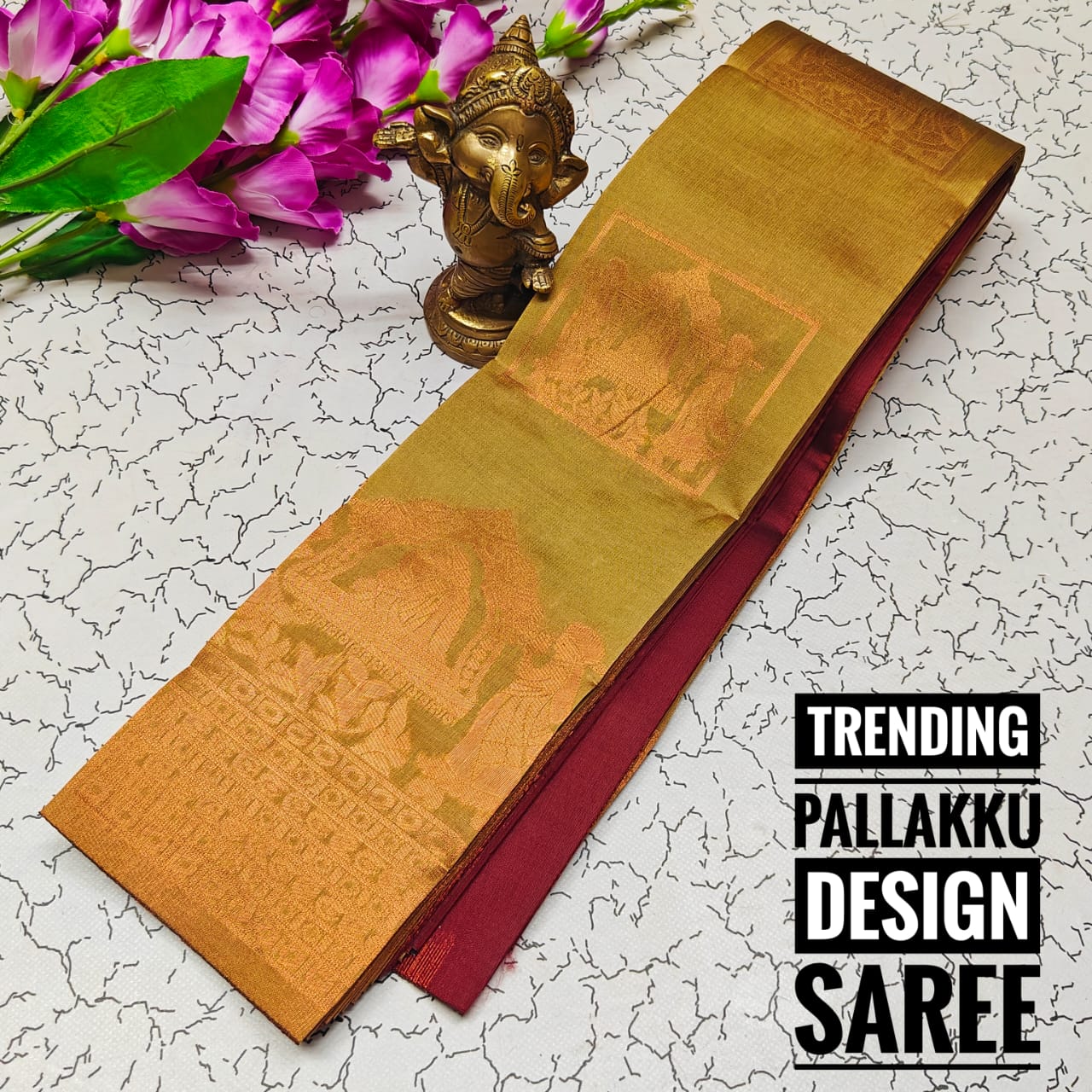 Golden and Maroon Pallaku Design Soft Silk Saree
