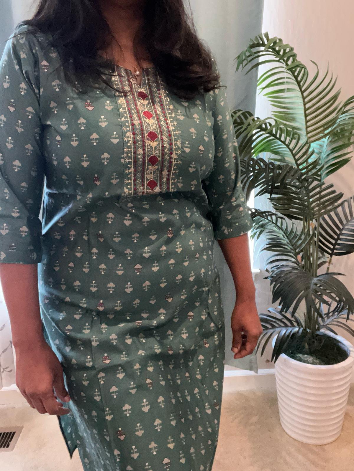 Green with Sandal Ebroidery Kurti