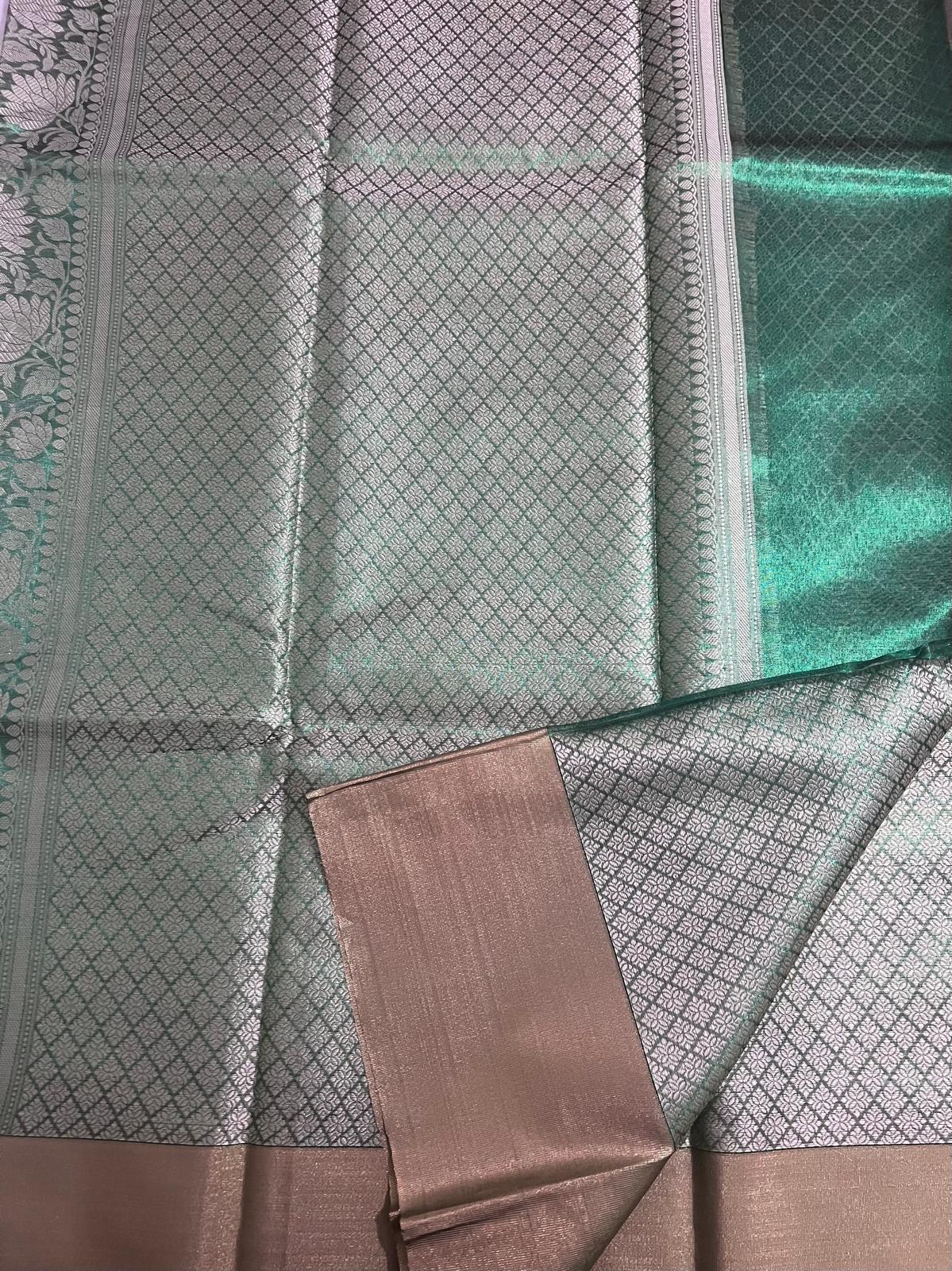 Green Nita Ambani Inspired Tissue Semi Silk Saree