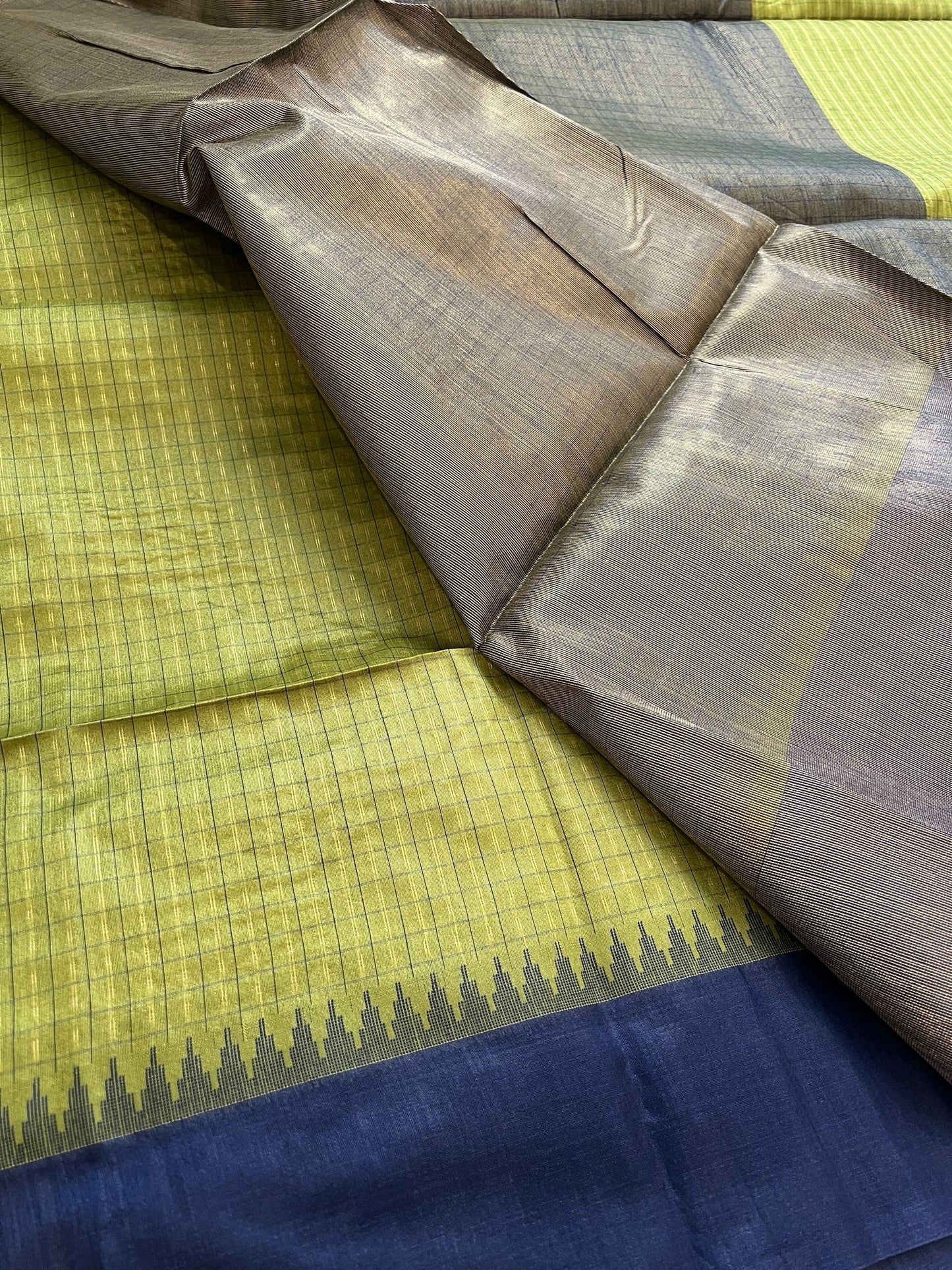 Green Swastik Semi Tussar Silk Saree