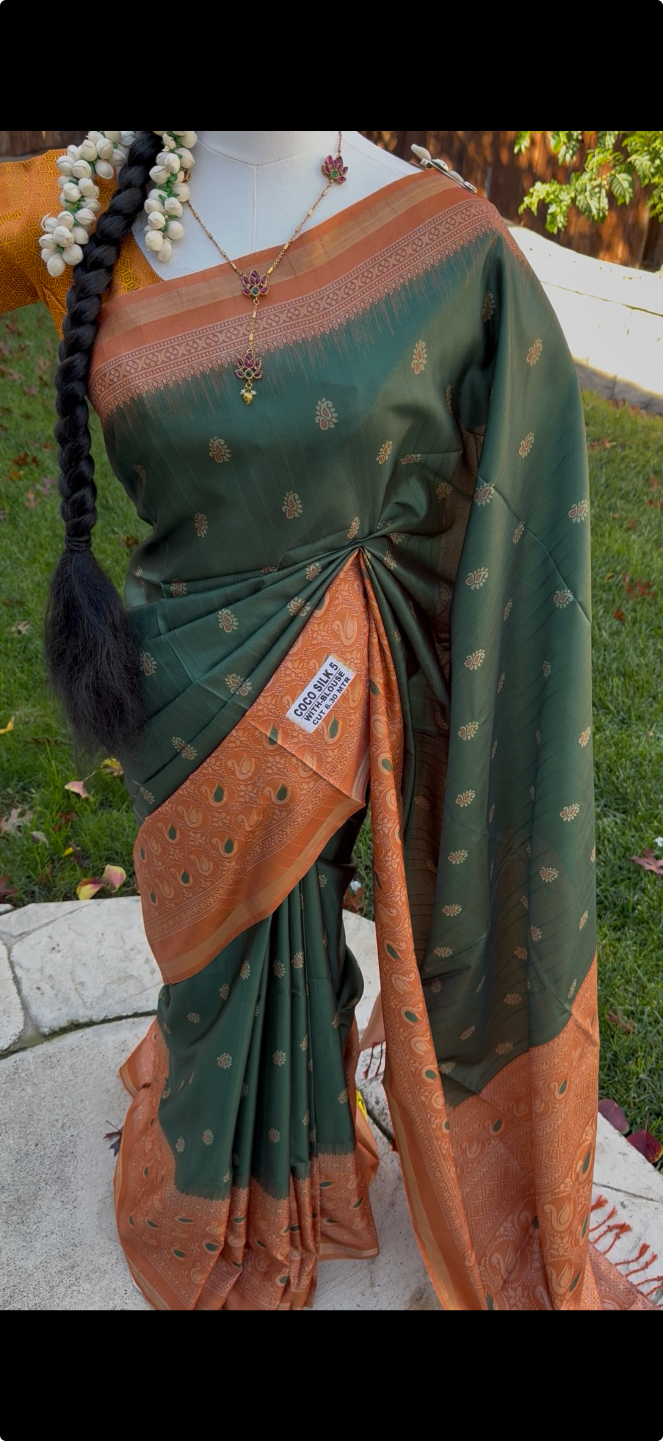 Green and Brick Red Silkworm Cotton Saree