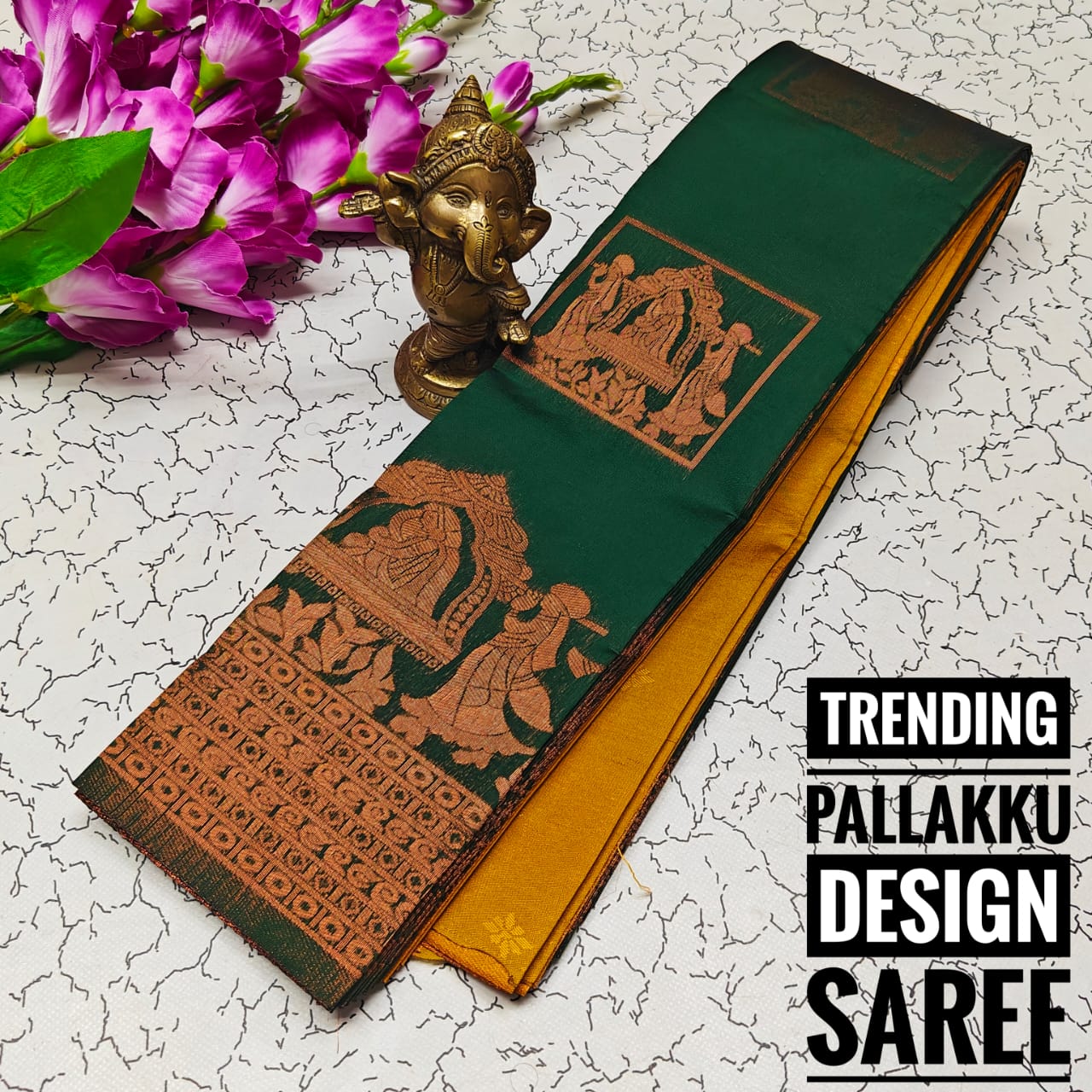 Green and Mustard Pallaku Design Soft Silk Saree