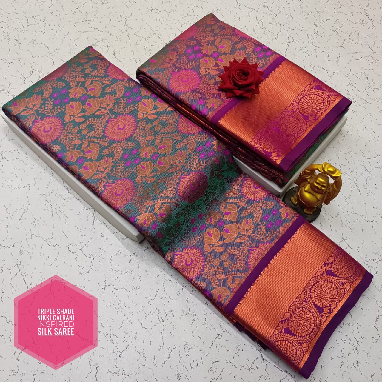 Green and Purple Nikki Galrani Saree