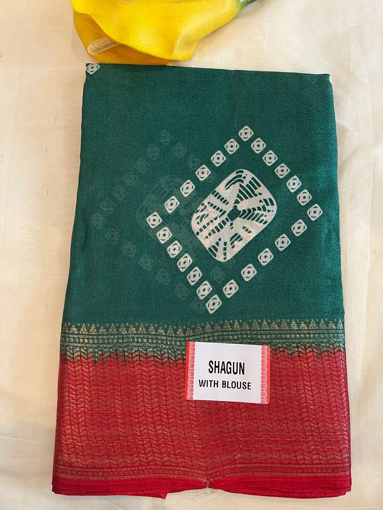 Green and Red Shagun Fancy Saree