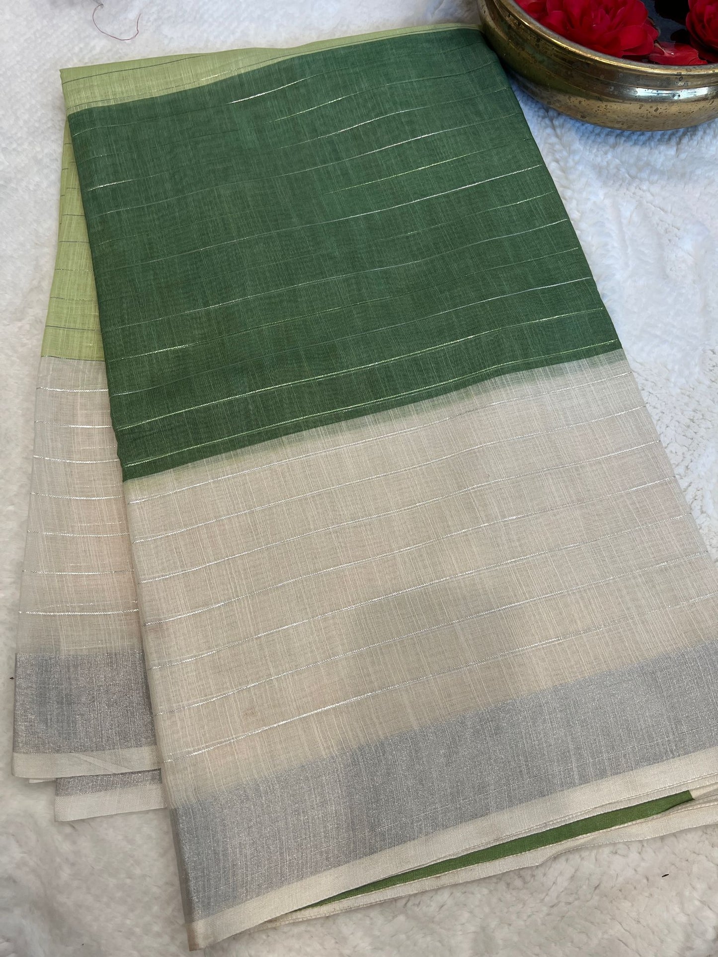 Green Pushpa Linen Saree