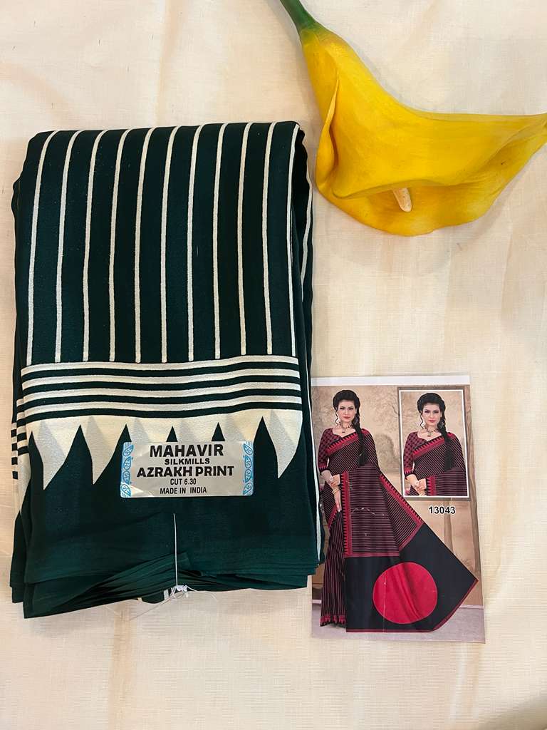 Green Mahavir Ajrakh Print Fancy Saree