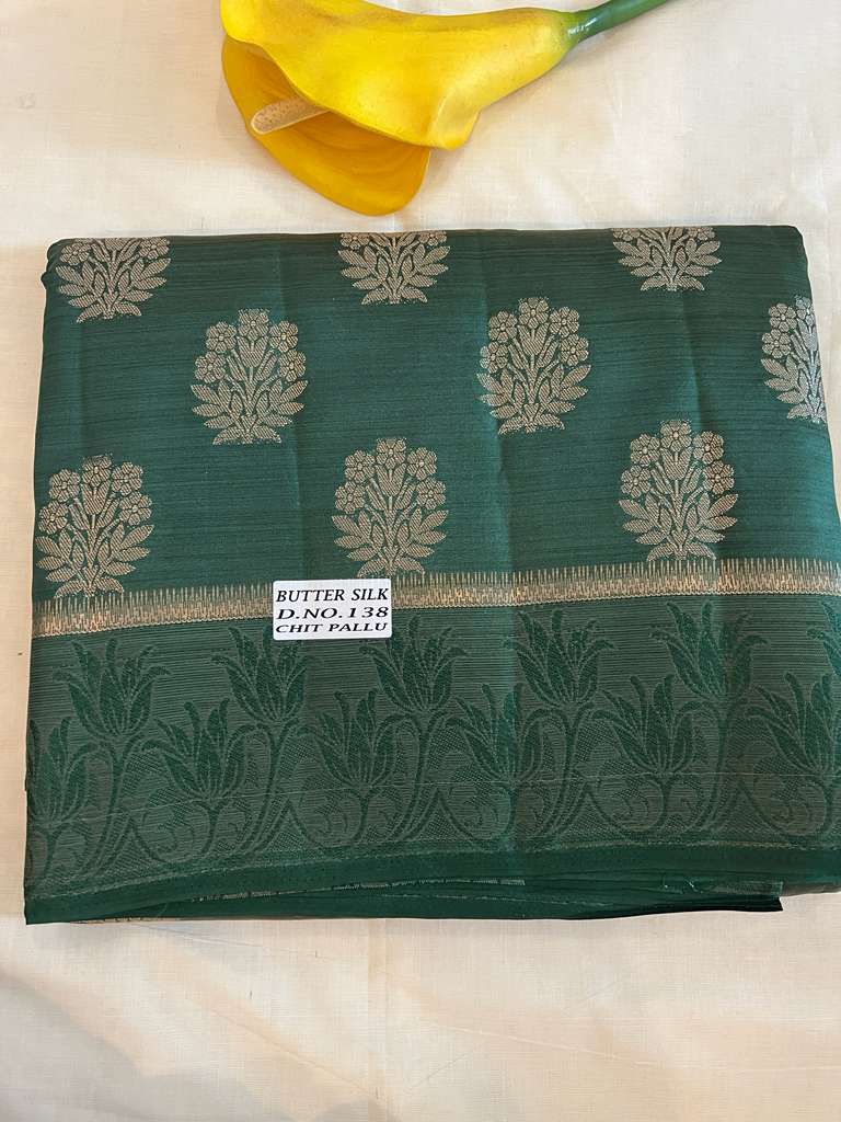 Dark Green Butter Silk Saree