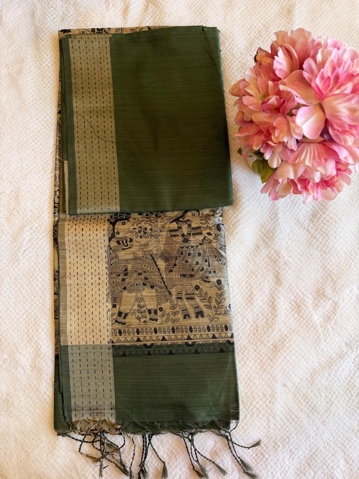 Green Mayapuri Semi Tussar Silk Saree