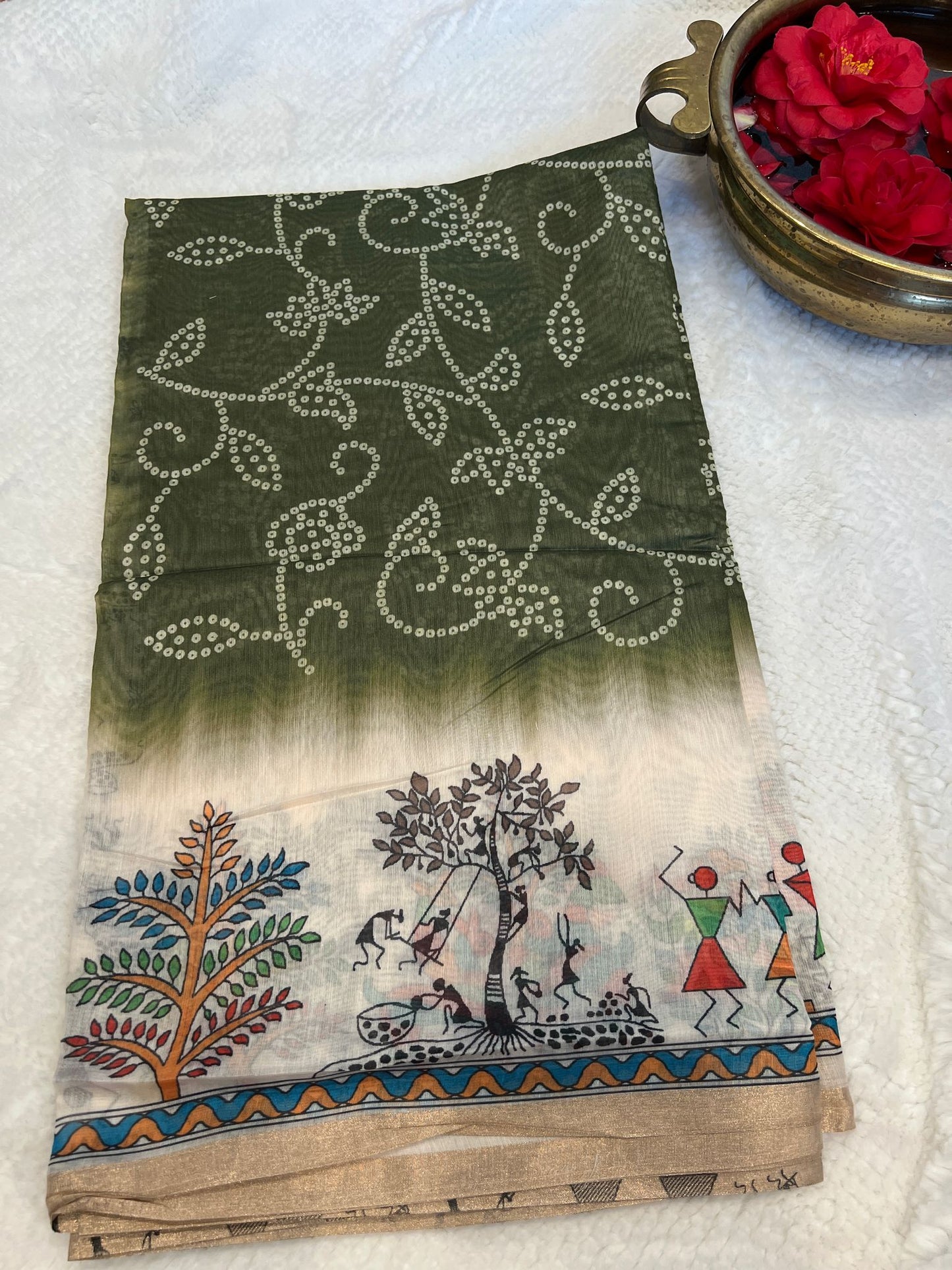 Green Warli Bandhini Saree