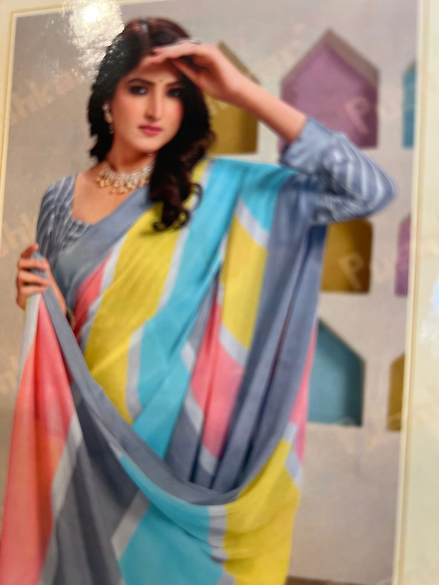 Grey Sandalwood Chiffon Saree