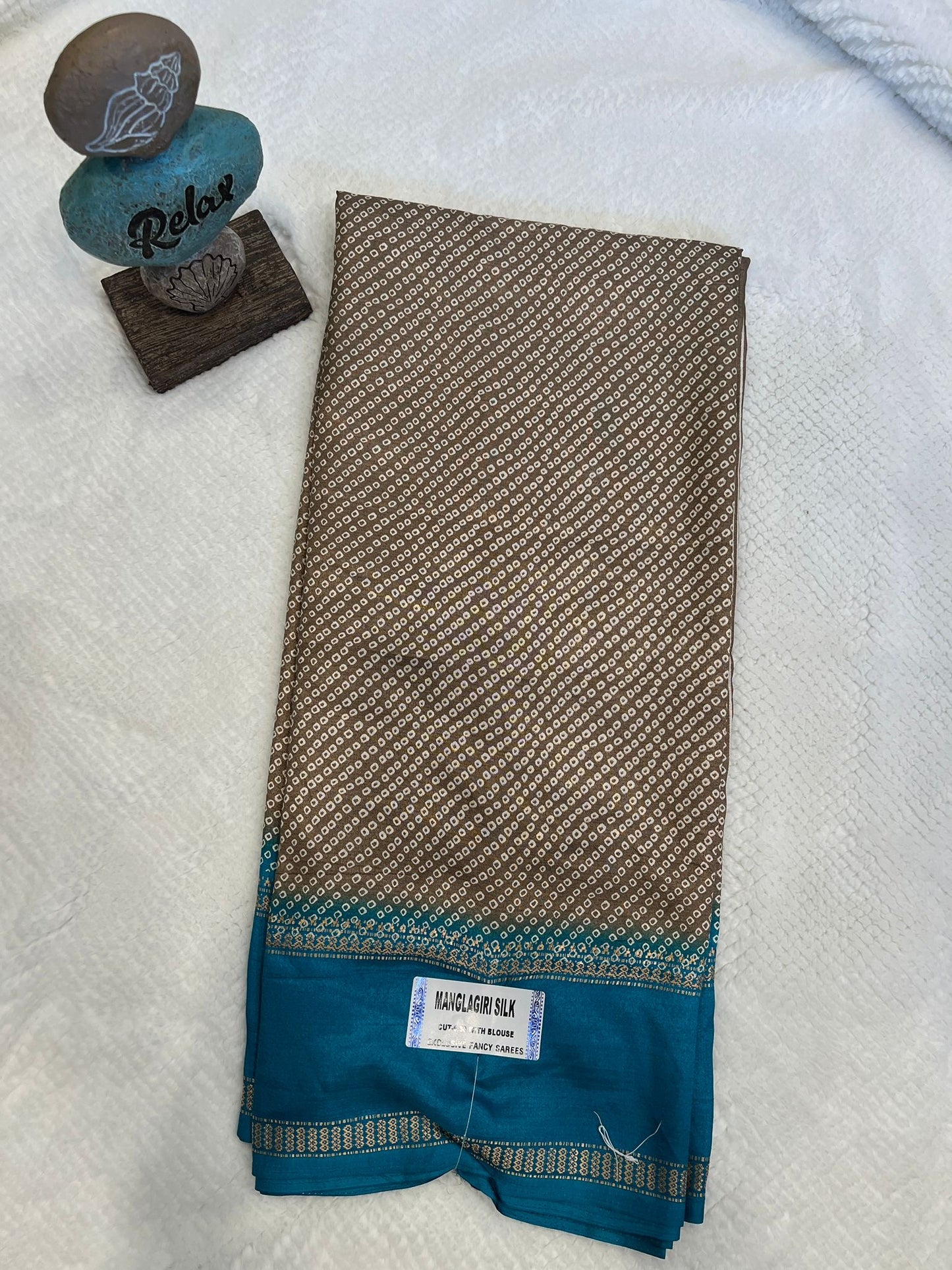 Grey and Blue Mangalagiri Semi Silk Saree