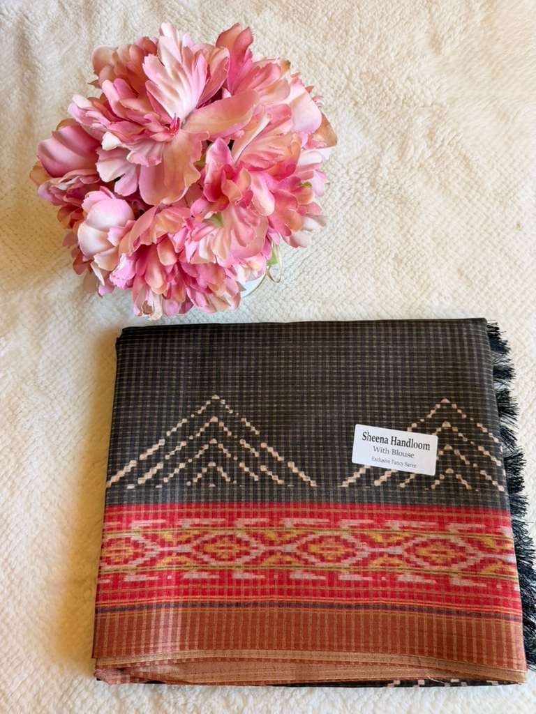 Grey and Red Sheena Handloom Tussar Saree