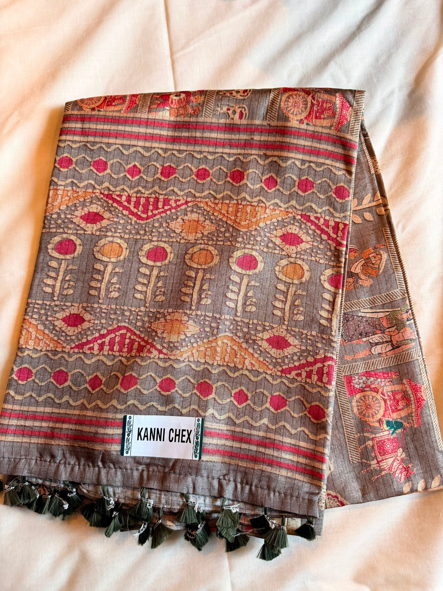 Grey Kanni Chex Fancy Saree