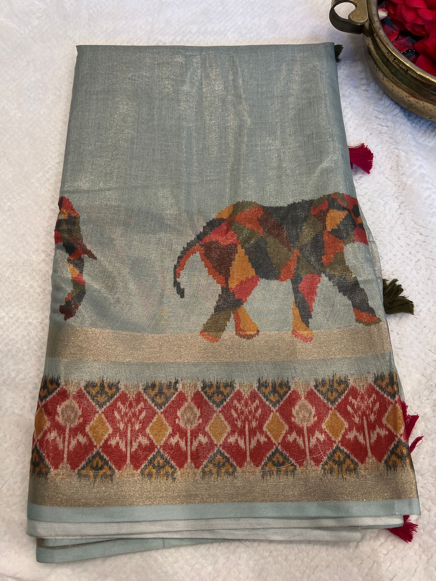 Eraaya Greyish Blue Tissue Saree