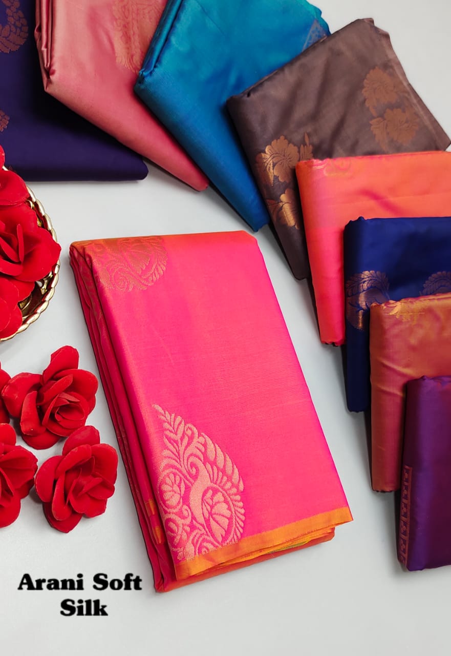 Hot Pink Arani Soft Silk Saree