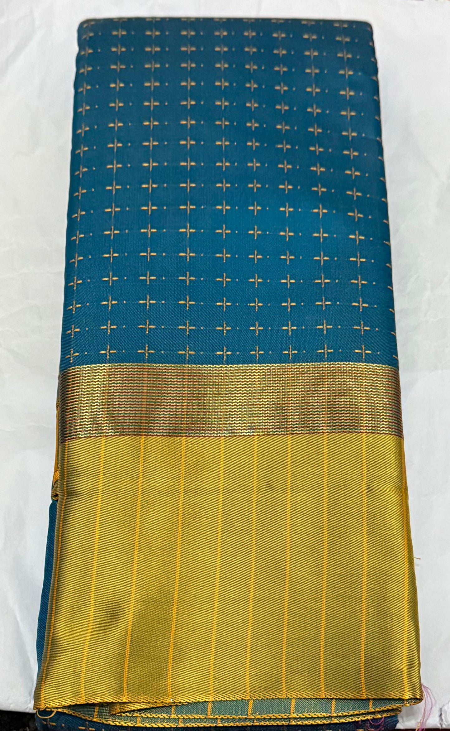 Blue and Yellow Checked Pattern Arani Soft Silk Saree