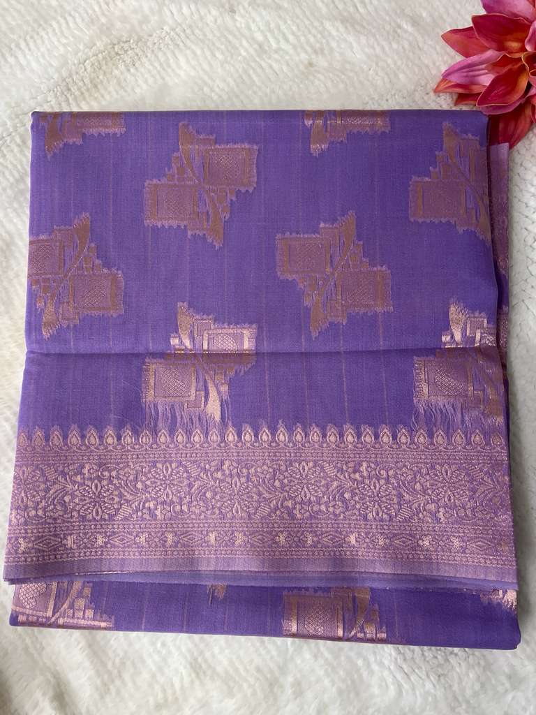 Lavendar and Gold Lambhor Linen Saree